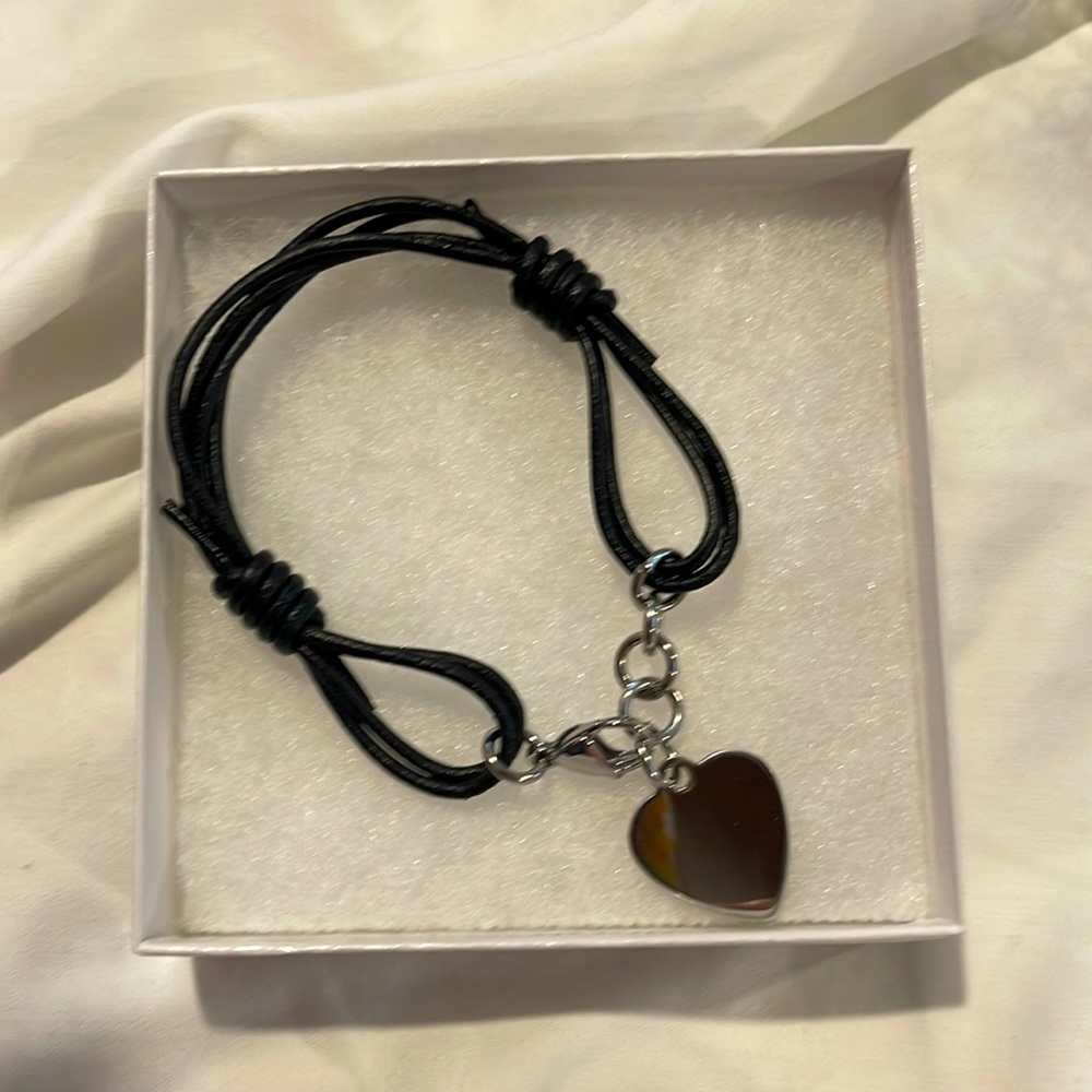 Black leather bracelets set of two